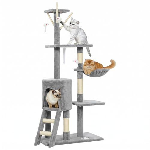 PawHut Árbol Rascador para Gatos Grande, Torre de Escalada, 134,2 cm Gris