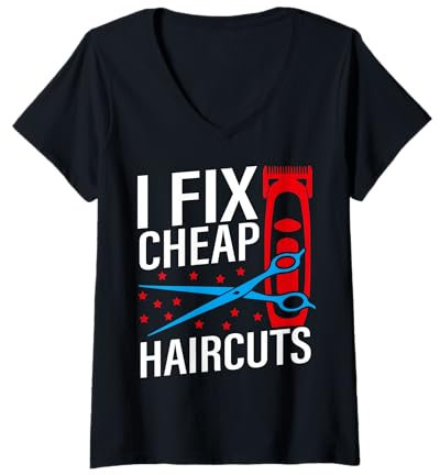 Damen Lustige Friseurschere für Friseure T-Shirt mit V-Ausschnitt