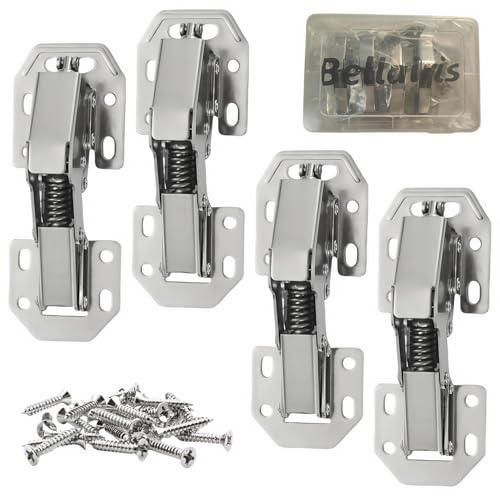 No Cup Hole Needed – 4 Pack Soft Close Concealed Cabinet Hinges – Fits Overlay & Inset Doors | Hidden Bridge Hinge | 90° Opening Angle | Thickened Stainless Steel | Rivet Fixed | Damping & Cushioning