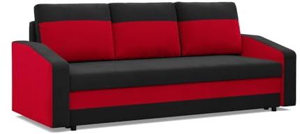 Mebligo - Modern 3-Sitzer-Bettsofa, Schwarz und Rot, 220 x 92 x 92 cm, mit Bonellfederkern