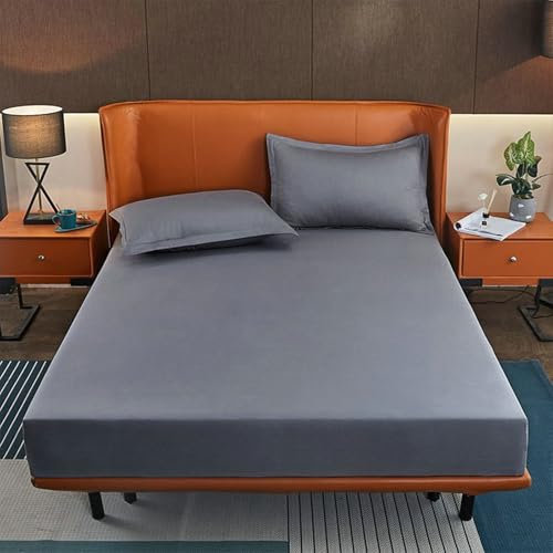 Epinki Betttuch 90x200cm Weich, Spannbettlaken Gesteppt Einfarbig Hellgrau Schlafkomfort, Baumwolle Spannbettuch Laken für Boxspringbett & Wasserbett
