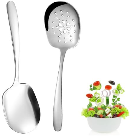 2 Stück Servierlöffel aus Edelstahl, 25,2 x 7,2 cm Servierlöffel Groß mit Langen Griffen,Geschlitzter Servierlöffel,Vorlegelöffel,Serving Spoon,Vorlegelöffel Edelstahl für Bankett Buffet Restaurant