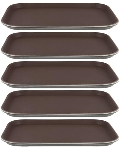 NAMYEUT 5er Set Serviertablett Rechteckig Kunststoff 35x25cm, Braun Plastik Tablett rutschfest Kellnertablett für Küche Café Bäckerei Restaurant