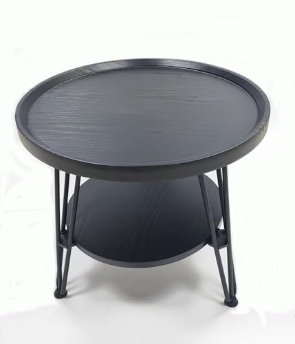 ZOYIZEN Couchtisch Rund mit 2 Etagen, Beistelltisches 50 x 45 cm (Ø x H) | Beistelltisch Holz, Wohnzimmertisch, Schwarzer, Kleine Tischplatte 36 cm Ø, Wohnzimmertisch