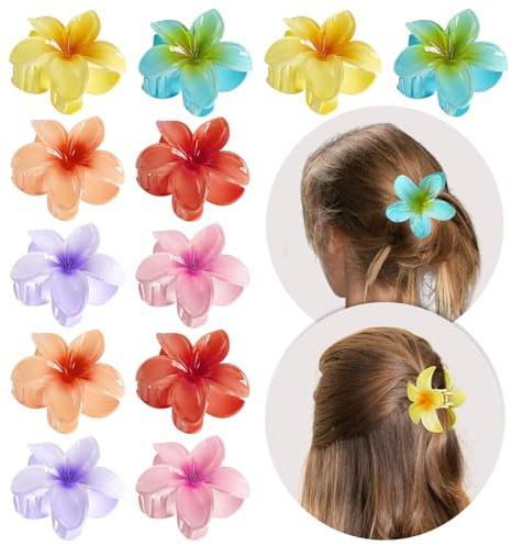 Lot de 12 Pince Cheveux Fleur,Pince Cheveux Hawaïennes,Antidérapante Pince a Cheveux 4cm,Pince Fleur Cheveux pour Cheveux Épais et Fins,Accessoire Cheveux Cadeaux pour Femmes et Filles