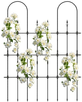GOPLUS Rankgitter Metall, Gartenzaun mit Spitz-Heringen, U-förmiges Rosenspalier, Rankhilfe Spalier, Sichtschutz Garten, Gartenspalier Pflanzengitter für Kletterpflanzen, Blumen & Rosen, 146 x 186 cm