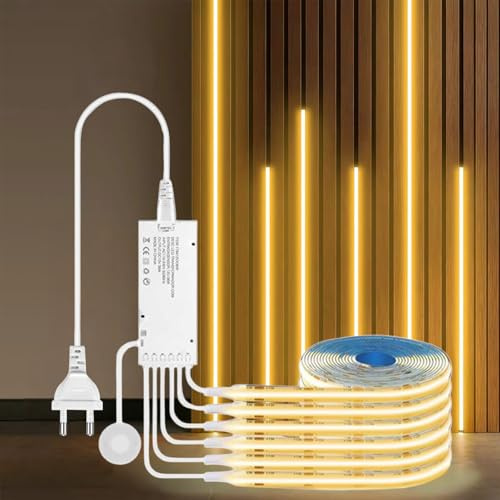LRGBST 12V COB LED Strip, 6 Rollen 1M WarmWeiß LED Strip mit Touch und Hand Sweep Dimmer für Kleiderschrank, Küchen, Vitrinen, Regal, Regale, akustische Panel Beleuchtung