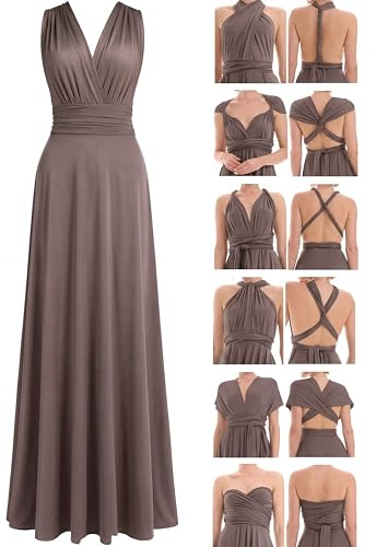Juvell Brudtärna Klänning - Infinity Dress Maxi - Klänning med omlott - Bandeau Topp ingår - Formell-Afton-Kvälls-Bröllop-Prom - 1000 (34-38, Brun/Taupe)