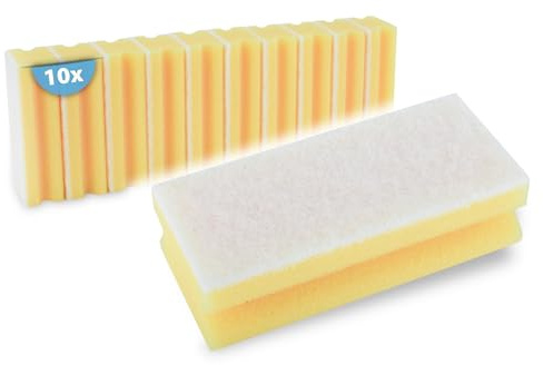 HypaFol Bad Schwamm gelb-weiß 10 Stück I Putzschwamm groß für Bad & empfindliche Oberflächen I Kalkschwamm Bad Set für Waschbecken, Spiegel, Duschkabinen I XL Reinigungsschwamm Bad, 5mm Scheuerseite