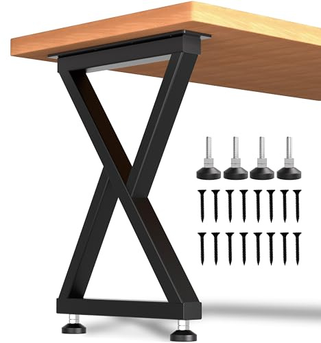 KOSEOO Metal Table Legs 28 x 18 Inch, Heavy Duty Steel X-Frame, Set of 2 | 1000lbs Anti-Rust Matte Steel. M12 Wobble-Free Levelers. 10.5cm Plate for Slabs. For Dining, Kitchen & Workbench