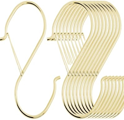 Generisch 10 Stück S-Haken, 4,9 Zoll schwere Metallhaken mit Sicherheitsschnalle, geeignet for Aufhängen von Pflanzen, Töpfen, Kleidung, Küchenutensilien, Pfannen (große Größe)(Gold)