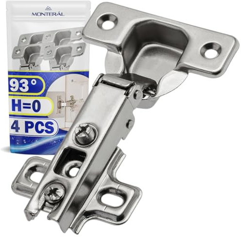 4x Cerniere per Ante Cucina con Apertura 93° - Dotata di Sistema Slide-On | Montaggio Cerniere per Mobili H=0 Ø 35 mm - Garanzia di 10 Anni - MONTERAL