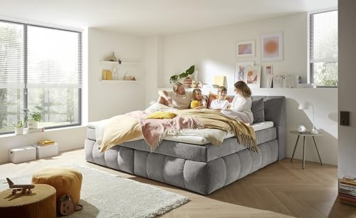 Boxspringbett Elkford 240x200 Stone – Familienbett mit 7-Zonen Federkern & Stauraum