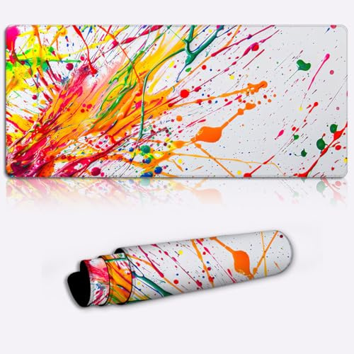 vibrant paint splashes Printed PC Laptop Computer Mouse Mat Pad Non-Slip Rubber Base Pad Office Home Novelty Printed Desk Accessory Large Laptop Desktop Printed Art Ergonomic 600 * 350 * 4mm