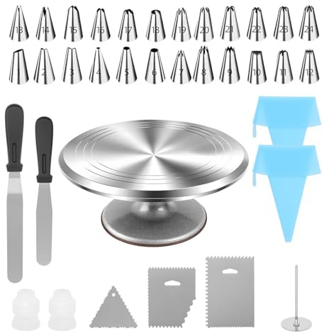 35 PCS Cake Decorating Supplies Kit - 12 Inch Rotating Cake Turntable, 24 Nozzles, Straight & Offset Spatula, 3 Scrapers