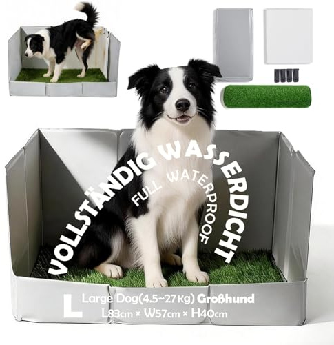 MEEXPAWS Dog Toilet Tray High Wall with Artificial Grass Patch, Portable Litter Tray Indoor 83x57x40cm, Pee Pad Holder No Assembly for Medium Breeds, Dog Potty Grass for Puppy Training