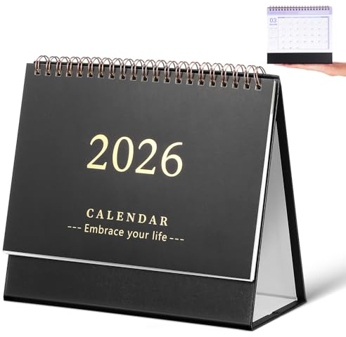 DIYEAH 2026 Small Desk Calendar, Mini Compact Standing Flip Desktop Planner with Twin-Wire Binding for Home, School & Office