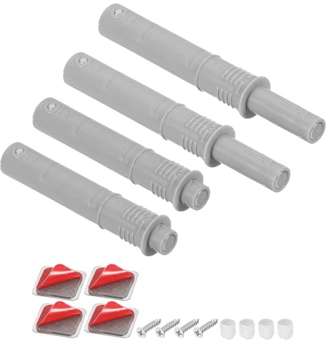 QUARKZMAN 4 Pezzi Serrature Magnetiche A Spinta Per Ante Di Armadio, 2.87x0.4 Pollici Serratura A Spinta Per Hardware Di Armadio, Apertura Nascosta Per Cassetto, Plastica Grigia 73x10mm