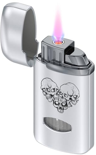Windproof Jet Lighter, Red Flame, Skull Lighter - Gas Refillable (Gas Not Included)