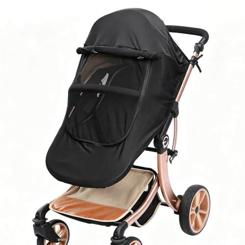 Uroboo Universal Pram Sunshade Sun Cover, 50+ UV Protection Stroller Sun Cover with Breathable Mesh Window Adjustable Fit Lightweight Portable for Baby Strollers Prams and Pushchairs Car Seats