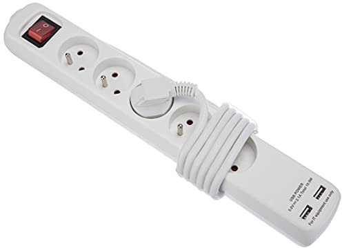 Voltman DIO013038 - Ciabatta multipresa, 5 prese da 10/16 A, 2 porte USB, con interruttore