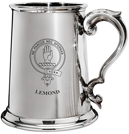 I LUV LTD Lemond Crête de Famille Chope en Étain Poli 1 Pinte avec Poignée de Défilement