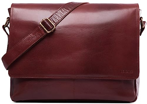 LEABAGS Borsa a Tracolla in Pelle per Uomo e Donna | Borsello Messenger con Tracolla | Borsa per Laptop in Vera Pelle fino a 15 Pollici | Borsa da Lavoro, Trasporto e Mano | Bourbon