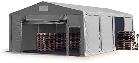 Tente de Stockage Industriel 8x8 m Hangar 3m de Hauteur de côté bâche PVC 850 N, Gris, 100% imperméable pour Toute l'année avec Porte à Traction