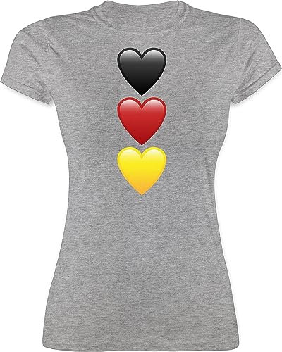 Shirt Damen - Fußball EM - WM Deutschland Schwarz Rot Gold - S - Grau meliert - Deutschland-t-Shirt fußballtrikot Europameisterschaft Germany Funshirts für Frauen Deutschland. Tshirt wm-Shirts