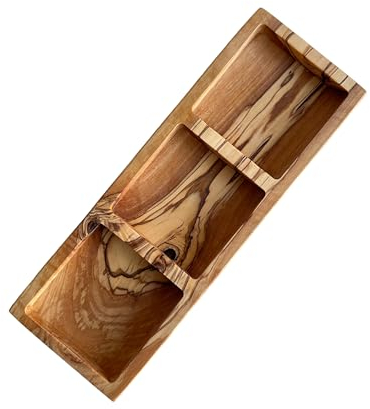 Egedeneve Cuencos de servicio de aperitivos de madera de olivo, cuenco triple para aperitivos, platos hechos a mano, juego de vajilla de madera (triple)