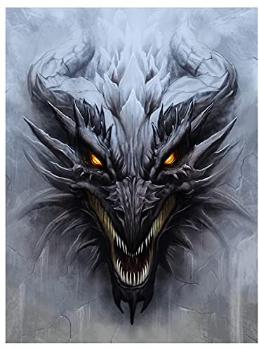 wandmotiv24 Drachen Wandbild aus Acrylglas, Größe 100x75cm, Hochformat, Kopf Drache, Schwarz, Dragons, Fantasy, Bilder zur Motivation, Dekoration Wohnung modern, Acryl, Wanddeko Schlafzimmer M0143
