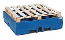 Denios Auffangwanne aus Kunststoff | ohne Gitterrost | blau | BxHxT 1300 x 350 x 1300 mm | Volumen 405 Liter | 4 Fässer | Arbeitssicherheit Notfall-Umweltschutz-Produkte säurefest