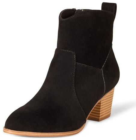 Amazon Essentials Women's Western Ankle Boots with Stacked Heel, Memory Foam Insole, Non Slip, Black, 7