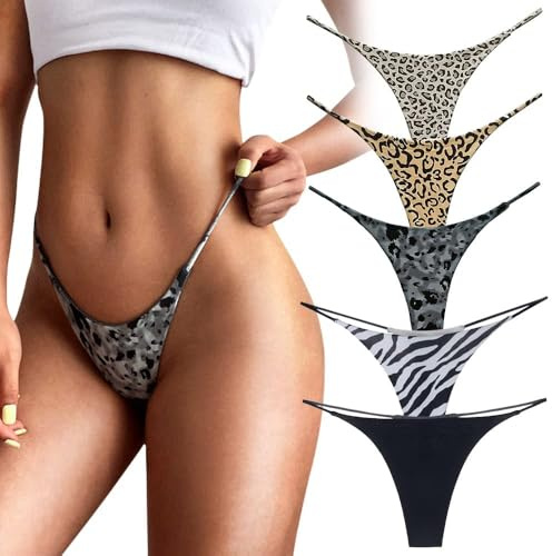 PHOLEEY G String Tangas für Frauen Baumwoll Tanga Unterwäsche Low Rise Nahtlos Slips Sexy Höschen Geschenk für Frauen 5er-Pack,S