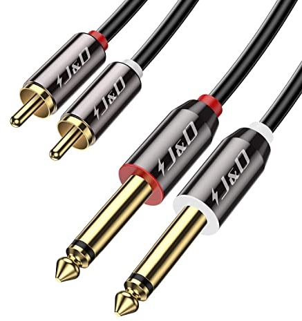 J&D Cinch auf 6,3mm Klinke Kabel 4,5m, Cinch Kabel Gold-Plated Kupfer Shell Heavy Duty 2 Cinch Männlich auf 2 x 6,3mm (1/4 Zoll) TS Männlich Mono Audio Adapter Kabel