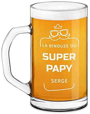 Maverton Chope à Bière Personnalisable – Verre à alcool avec gravure pour hommes - 640ml - Verre solide pour dégustation de Bières - pour anniversaire - pour ami - témoin - papy
