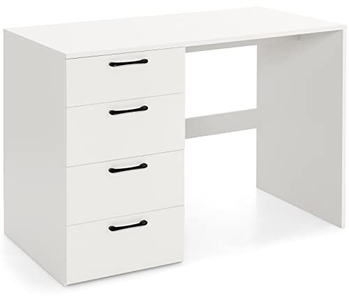 GIANTEX Computertisch mit 4 Schubladen, Schreibtisch aus Holz, Schreibtisch für Büro mit Aufbewahrungsschrank, Weiß, 110 x 60 x 76 cm