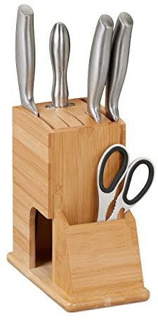 Relaxdays Ceppo Portacoltelli Vuoto, Supporto in bambù per Coltelli con Lame Strette 20 x 11,5 x 23,5 cm, Marrone Chiaro