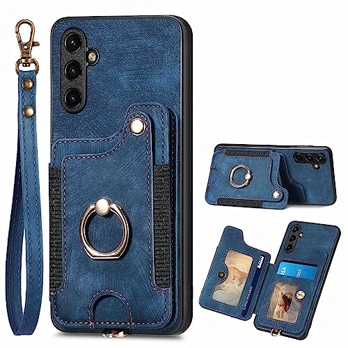 Wuhaizher Samsung A14 Case RFID Blocking with Ring Holder 360 Degree Rotation Stand Phone Wallet Case for Men Women Girls with 5 Card Holder Slots Shockproof Cover for Samsung Galaxy A14 5G/4G, Blue