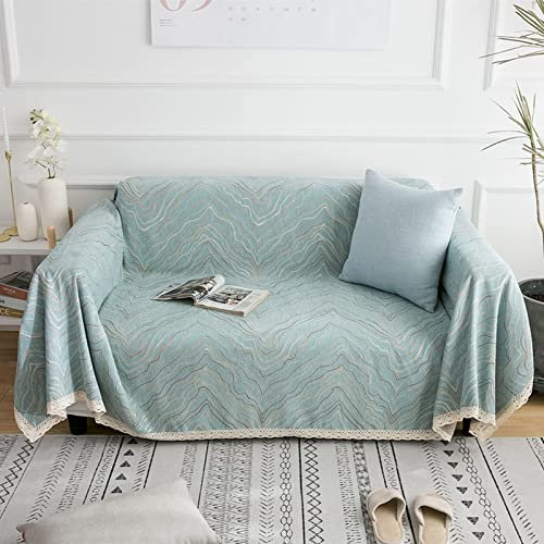Homxi Sofahusse 3Sitzer,Sofa Bezug Einfarbig mit Linien Überwurf für Sofa Chenille Handtuch Sofa Blau Grün Sofaüberwurf Decke 180x320CM
