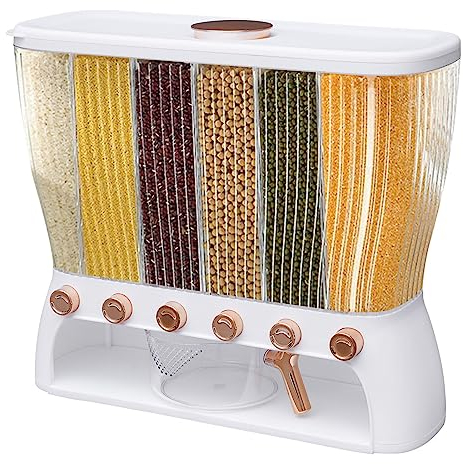 InSyoForeverEC Dispensador de Cereales Con 6 Rejillas y Embudo de Arroz - Moderno Diseño Con Tapa Para Cocina