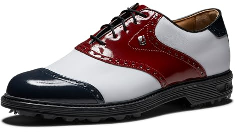 FootJoy Chaussures de Golf Premiere Series Wilcox pour Homme, Verni Rouge, Blanc, Bleu, 42.5 EU