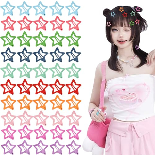 Pinzas para el pelo en forma de estrella de metal, pinzas de colores de la década de 2000, antideslizantes para cabello grueso y fino, accesorios kawaii para niñas