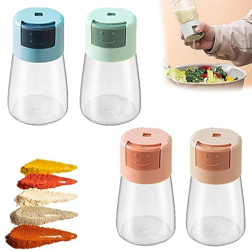 Saliera e Pepiera, 4 Pezzi Agitatori di Sale e Pepe Tipo di Spinta Quantitativo Preciso Dispenser di Sale da 0.5g, Saliera da Cucina in Vetro per Cucina, Barbecue, Ristorante