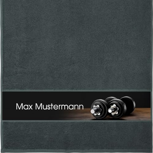Erwin Müller Handtuch mit Namen - personalisiert - Motiv Sport - Kraftsport - viele Farben & Motive - Dusch-Handtuch - anthrazit - Größe 50x100 cm - persönliches Geschenk mit Wunsch-Name