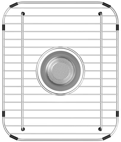 SlimmKISS Sink Rack,Sink Protectors for Kitchen Sink,11.5 x 13.8,Stainless Steel Sink Grid for Bottom of Sink,Metal Sink Grate with Strainer,Centered Drain for Single Bowl with Corner Radius,1 pack