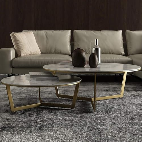 GArcan 2er-Set Beistelltische, Metallgestelle, runder Beistelltisch, modernes Design (Marmor), Couchtische aus Metall, Wohnzimmertische, Schwarz/Gold