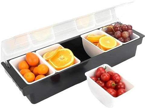 Zutatenbehälter Set 5 box Gewürzspender mit Deckel 50X15X10cm Zutatenbox Frischhaltedosen Obst Behälter Mixen Cocktail Bar Zutaten Veggie Box für Restaurant，Buffet，Bar，Obststücke Set (5box)