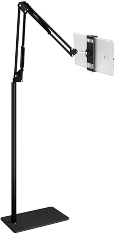 LanPavilion Tablet-Bodenständer, Tablet Halterung mit 2,25 kg Basis, Flexibler Verstellbar Tablet Ständer, kompatibel mit iPad, iPhone, Galaxy, für Zuhause, Bett, Sofa, Büro, 4,7-13 Zoll Geräte