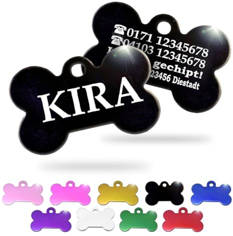 Ibera gifts - Hundemarke mit Gravur und personalisierte Hundemarke in Knochenform für mittelgroße bis große Hunde und Katzen (Schwarz, Keine Zeichnung)